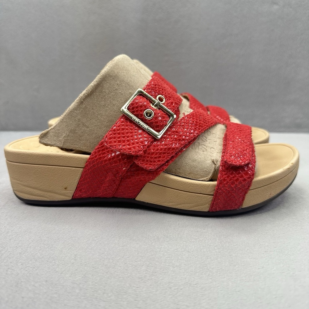 Vionic Pacific Rio Womens Size 8 Sandals Red Lizard Platform Adjustable 3 Strap